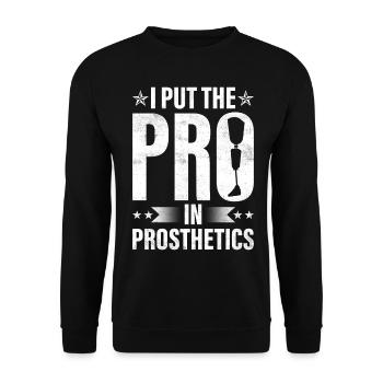 Funny prosthetic leg for amputees - Unisex Sweatshirt - black - Front - Alina (178cm) & Michal (187cm)