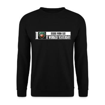 Funny Yesterday's Tech Mysteries it worked - Unisex Sweatshirt - black - Front - Alina (178cm) & Michal (187cm)