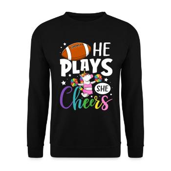 Lustiger Spieler Cheerleading Cheerleader - Unisex Pullover - Schwarz - Vorne - Alina (178cm) & Michal (187cm)