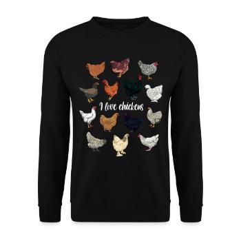 J’adore les poulets - Sweat-shirt Unisexe - noir - Devant - Alina (178cm) & Michal (187cm)