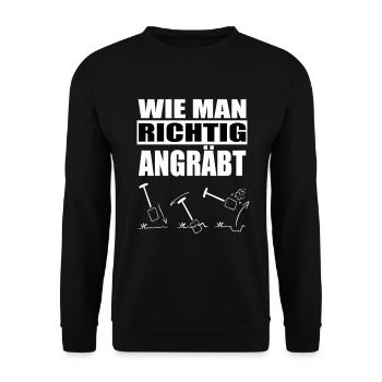 Lustige Sprüche. WIE MAN RICHTIG ANGRÄBT. Flirten - Unisex Pullover - Schwarz - Vorne - Alina (178cm) & Michal (187cm)