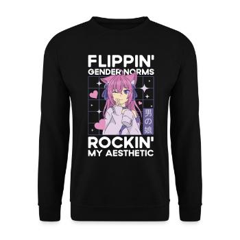 Crossdressing Crossdresser MTF Anime - Unisex Sweatshirt - black - Front - Alina (178cm) & Michal (187cm)