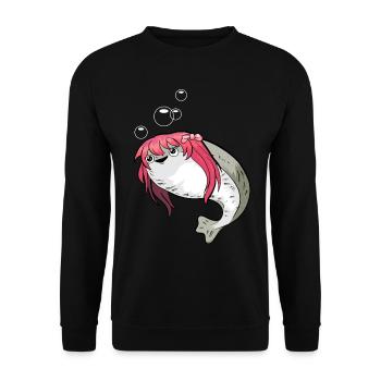 Funny Sacabambaspis Fish Meme Kawaii Girl - Unisex Sweatshirt - black - Front - Alina (178cm) & Michal (187cm)