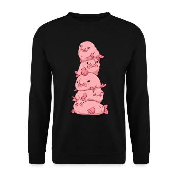 Kawaii Blobfisch Blob Haufen - Unisex Pullover - Schwarz - Vorne - Alina (178cm) & Michal (187cm)