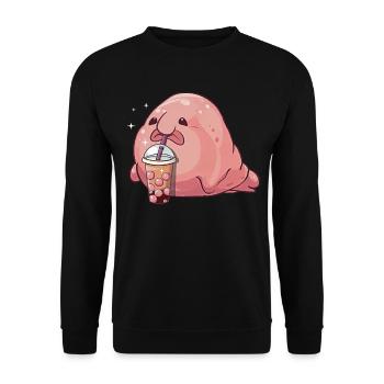 Kawaii Blobfish Boba Bubble Milk Thé - Sweat-shirt Unisexe - noir - Devant - Alina (178cm) & Michal (187cm)