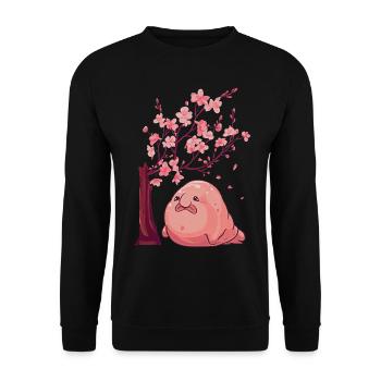 Kawaii Blobfish Japanese Cherry Blossoms - Unisex Sweatshirt - black - Front - Alina (178cm) & Michal (187cm)