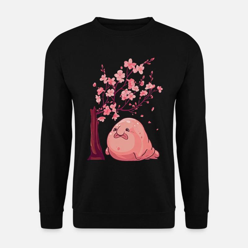 Kawaii Blobfish Japanese Cherry Blossoms - Unisex Sweatshirt - black