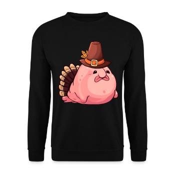 Erntedankfest Blobfisch Truthahn - Unisex Pullover - Schwarz - Vorne - Alina (178cm) & Michal (187cm)