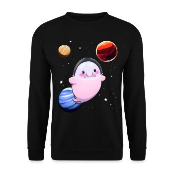 Lustiger Blobfisch Raum Astronaut Planeten - Unisex Pullover - Schwarz - Vorne - Alina (178cm) & Michal (187cm)