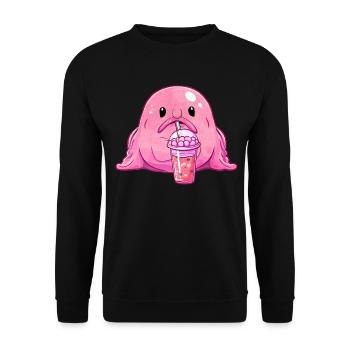 Kawaii Blobfish rose Boba Bubble Milk Tea - Sweat-shirt Unisexe - noir - Devant - Alina (178cm) & Michal (187cm)