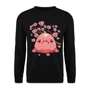 Kawaii Blobfish Japanese Cherry Blossoms - Unisex Sweatshirt - black - Front - Alina (178cm) & Michal (187cm)