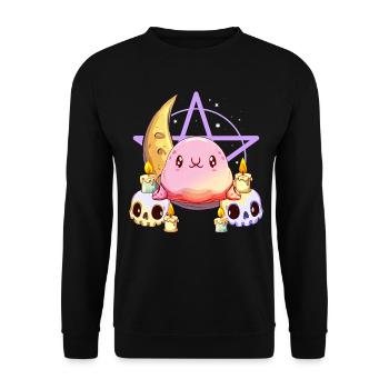 Kawaii Pastell Goth Blobfish Halbmond Schädel - Unisex Pullover - Schwarz - Vorne - Alina (178cm) & Michal (187cm)