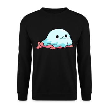 Kawaii Halloween Blobfisch Geist Boo - Unisex Pullover - Schwarz - Vorne - Alina (178cm) & Michal (187cm)