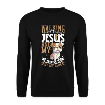 Jesus and Dog - Bulldog - Unisex Sweatshirt - black - Front - Alina (178cm) & Michal (187cm)