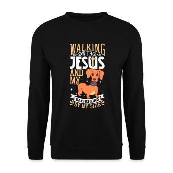 Jesus and Dog - Dachshund - Unisex Sweatshirt - black - Front - Alina (178cm) & Michal (187cm)