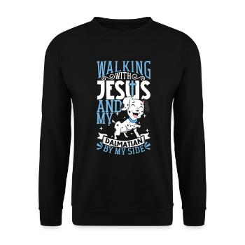Jesus and Dog - Dalmatian - Unisex Sweatshirt - black - Front - Alina (178cm) & Michal (187cm)