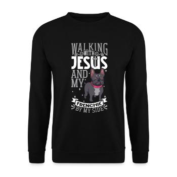 Jesus and Dog - French Bulldog - Unisex Sweatshirt - black - Front - Alina (178cm) & Michal (187cm)