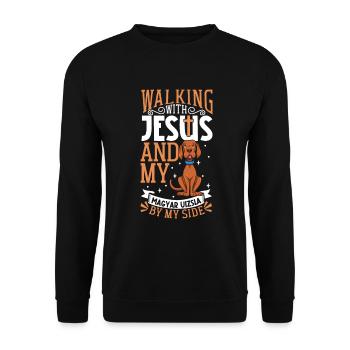 Jesus and Dog - Magyar Vizsla - Unisex Sweatshirt - black - Front - Alina (178cm) & Michal (187cm)
