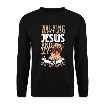 Jesus and dog - pug - Unisex Sweatshirt - black - Front - Alina (178cm) & Michal (187cm)