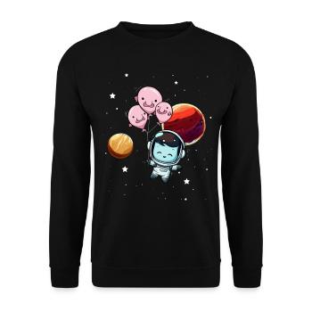 Blobfish Weltraum Astronaut Planeten - Unisex Pullover - Schwarz - Vorne - Alina (178cm) & Michal (187cm)