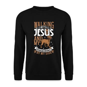 Jesus and Dog - Rhodesian Ridgeback - Unisex Sweatshirt - black - Front - Alina (178cm) & Michal (187cm)