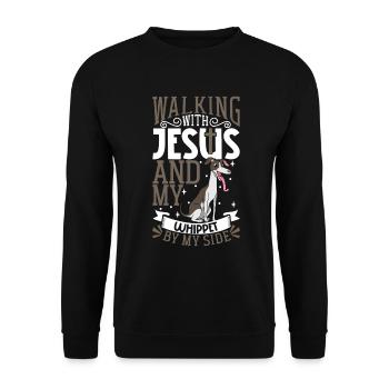 Jesus und Hund - Whippet - Unisex Pullover - Schwarz - Vorne - Alina (178cm) & Michal (187cm)