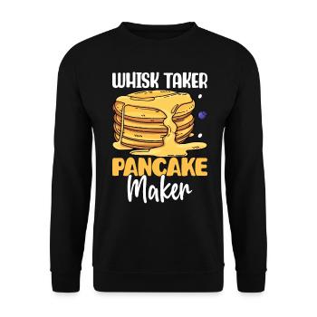 Lustige Pfannkuchen - Unisex Pullover - Schwarz - Vorne - Alina (178cm) & Michal (187cm)