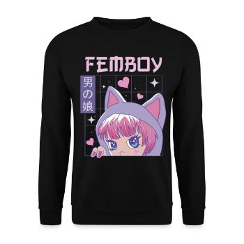 Femboy Crossdressing Crossdresser MTF Anime - Unisex Sweatshirt - black - Front - Alina (178cm) & Michal (187cm)