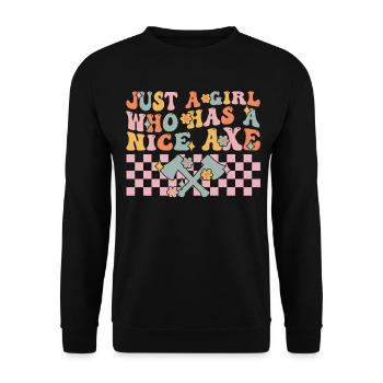 Groovy Axe Throwing Girl - Unisex Sweatshirt - black - Front - Alina (178cm) & Michal (187cm)