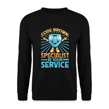 Code Braun Spezialist - Baby Wickeln - Unisex Pullover - Schwarz - Vorne - Alina (178cm) & Michal (187cm)