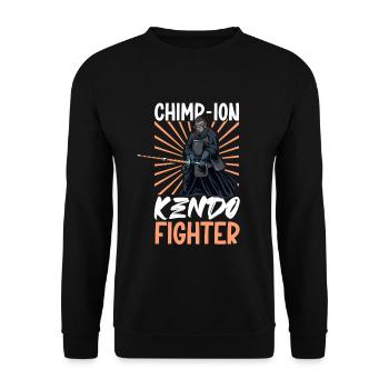 Schimpanse macht Kendo - Unisex Pullover - Schwarz - Vorne - Alina (178cm) & Michal (187cm)