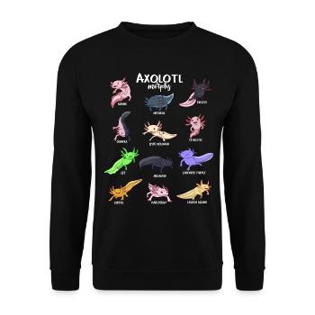 Verschiedene Kawaii Axolotltypen - Unisex Pullover - Schwarz - Vorne - Alina (178cm) & Michal (187cm)