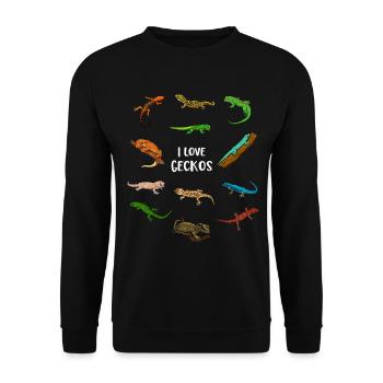 Ich liebe Geckos - Unisex Pullover - Schwarz - Vorne - Alina (178cm) & Michal (187cm)