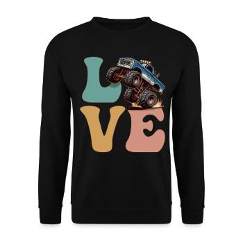 Monster Truck LOVE Groovy - Unisex Sweatshirt - black - Front - Alina (178cm) & Michal (187cm)