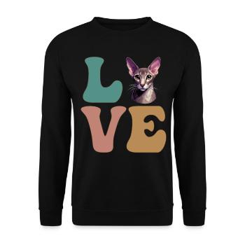 Orientalisch Kurzhaar Katze - Unisex Pullover - Schwarz - Vorne - Alina (178cm) & Michal (187cm)