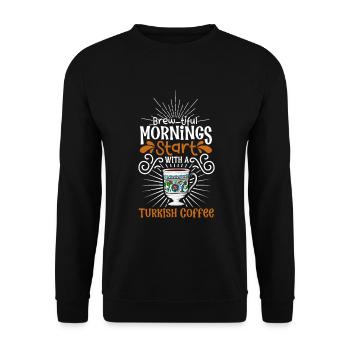Guten Morgen mit Turkish Coffee - Unisex Pullover - Schwarz - Vorne - Alina (178cm) & Michal (187cm)