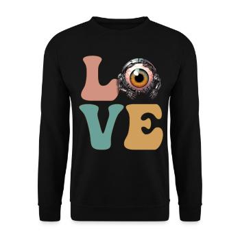 Weirdcore Robot Cyborg Cyber Eyeball Creepy - Unisex Sweatshirt - black - Front - Alina (178cm) & Michal (187cm)