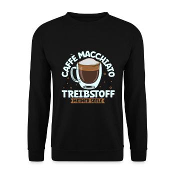 Mein Treibstoff ist Caffè macchiato - Unisex Pullover - Schwarz - Vorne - Alina (178cm) & Michal (187cm)