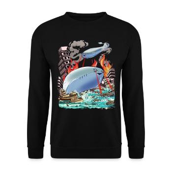 Sacabambaspi Fish Meme Kaiju Japanese Monster - Unisex Sweatshirt - black - Front - Alina (178cm) & Michal (187cm)