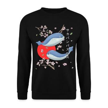 Sacabambaspis Fish Meme Sakura Cherry Blossom - Unisex Sweatshirt - black - Front - Alina (178cm) & Michal (187cm)