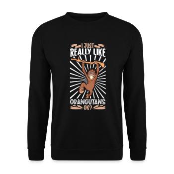 Ich liebe Orang-Utans - Orang-Utan - Unisex Pullover - Schwarz - Vorne - Alina (178cm) & Michal (187cm)