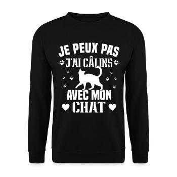 je peux pas j ai câlins avec mon chat - Sweat-shirt Unisexe - noir - Devant - Alina (178cm) & Michal (187cm)