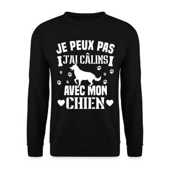 Ich kann nicht mit meinem Hund kuscheln - Unisex Pullover - Schwarz - Vorne - Alina (178cm) & Michal (187cm)
