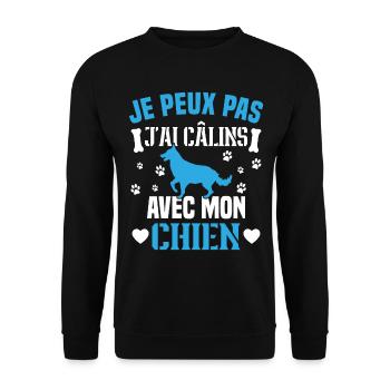 Ich kann nicht mit meinem Hund kuscheln - Unisex Pullover - Schwarz - Vorne - Alina (178cm) & Michal (187cm)