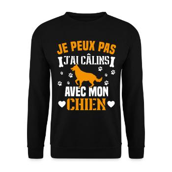 Ich kann nicht mit meinem Hund kuscheln - Unisex Pullover - Schwarz - Vorne - Alina (178cm) & Michal (187cm)