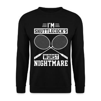 Lustiger Badmintonspieler - Unisex Pullover - Schwarz - Vorne - Alina (178cm) & Michal (187cm)