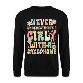 Saxophon Girl Saxophonistin - Unisex Pullover - Schwarz - Vorne - Alina (178cm) & Michal (187cm)