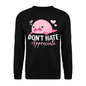 Lustiger Blobfisch Meerestier - Unisex Pullover - Schwarz - Vorne - Alina (178cm) & Michal (187cm)