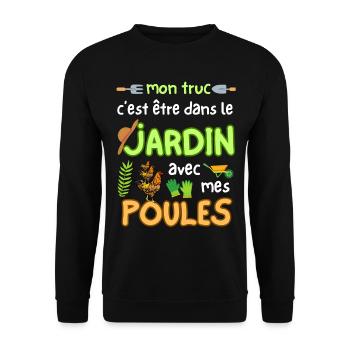 Humour Jardinier Retraite Mon jardin et mes Poules - Sweat-shirt Unisexe - noir - Devant - Alina (178cm) & Michal (187cm)