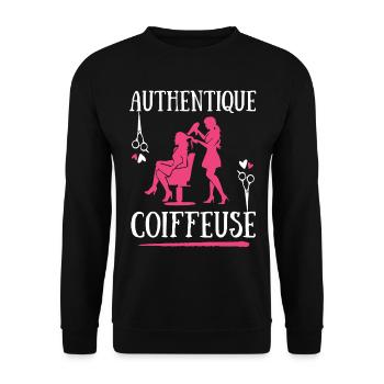 Authentique Coiffeuse coiffure salon coupe cheveux - Sweat-shirt Unisexe - noir - Devant - Alina (178cm) & Michal (187cm)